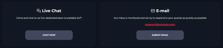 24/7 klantenservice en live chat ondersteuning bij Winorio Casino